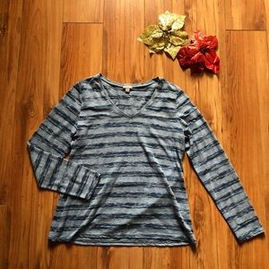 J. Jill Blue and Grey Striped Long Sleeve Top